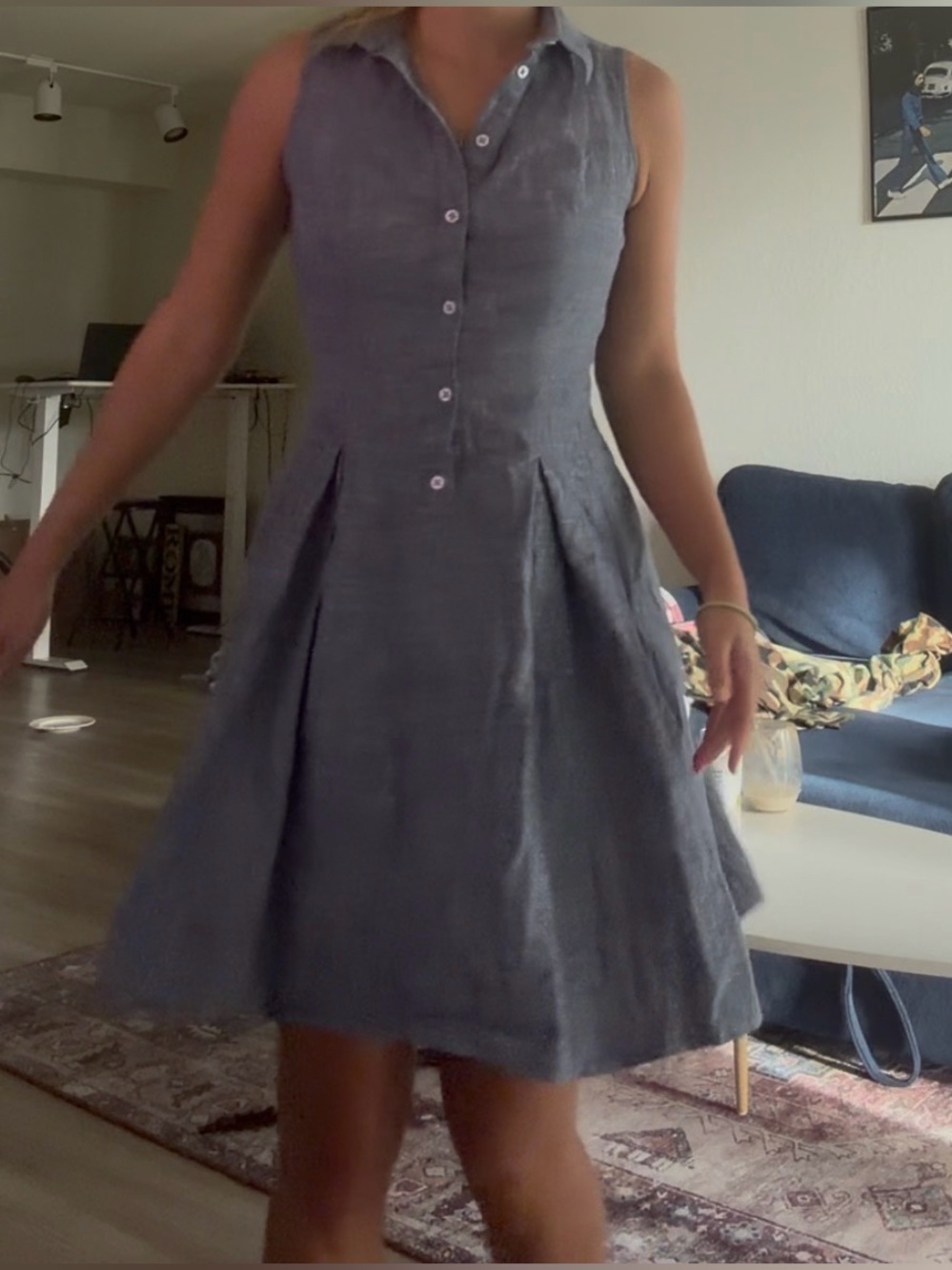 London Times Sleeveless Button-Front Midi Dress in Slate Blue